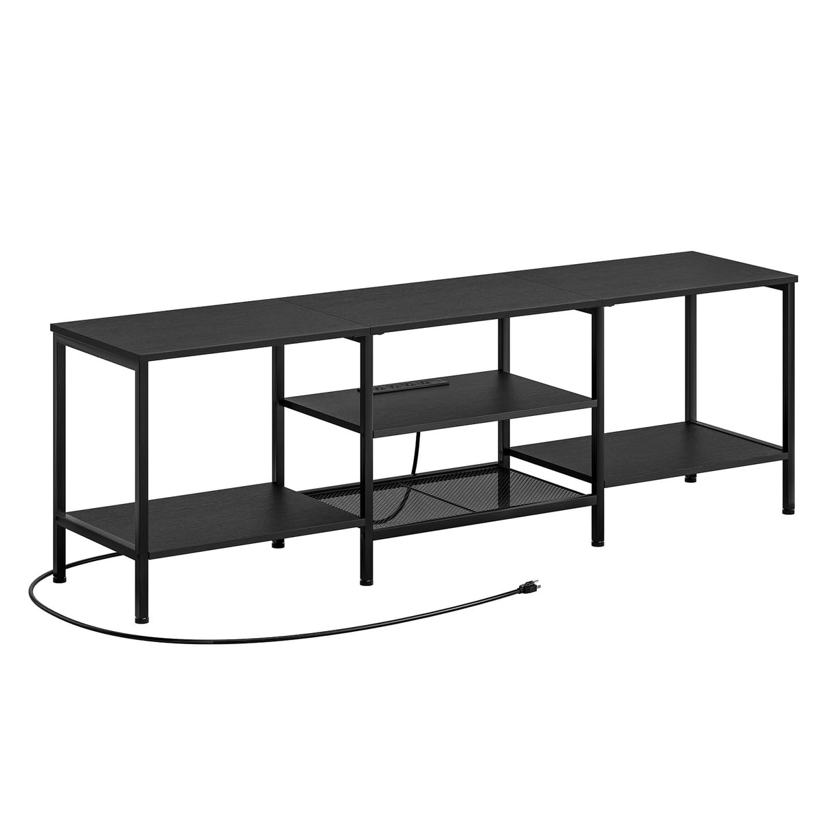 HOOBRO TV Stand with Power Outlets to 75 Inches, TV Console Table with Open Storage Shelves Cabinet, Industrial Media Entertainment Center for Living Room Bedroom, Black BB60DS01