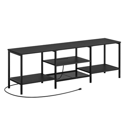 HOOBRO TV Stand with Power Outlets to 75 Inches, TV Console Table with Open Storage Shelves Cabinet, Industrial Media Entertainment Center for Living Room Bedroom, Black BB60DS01