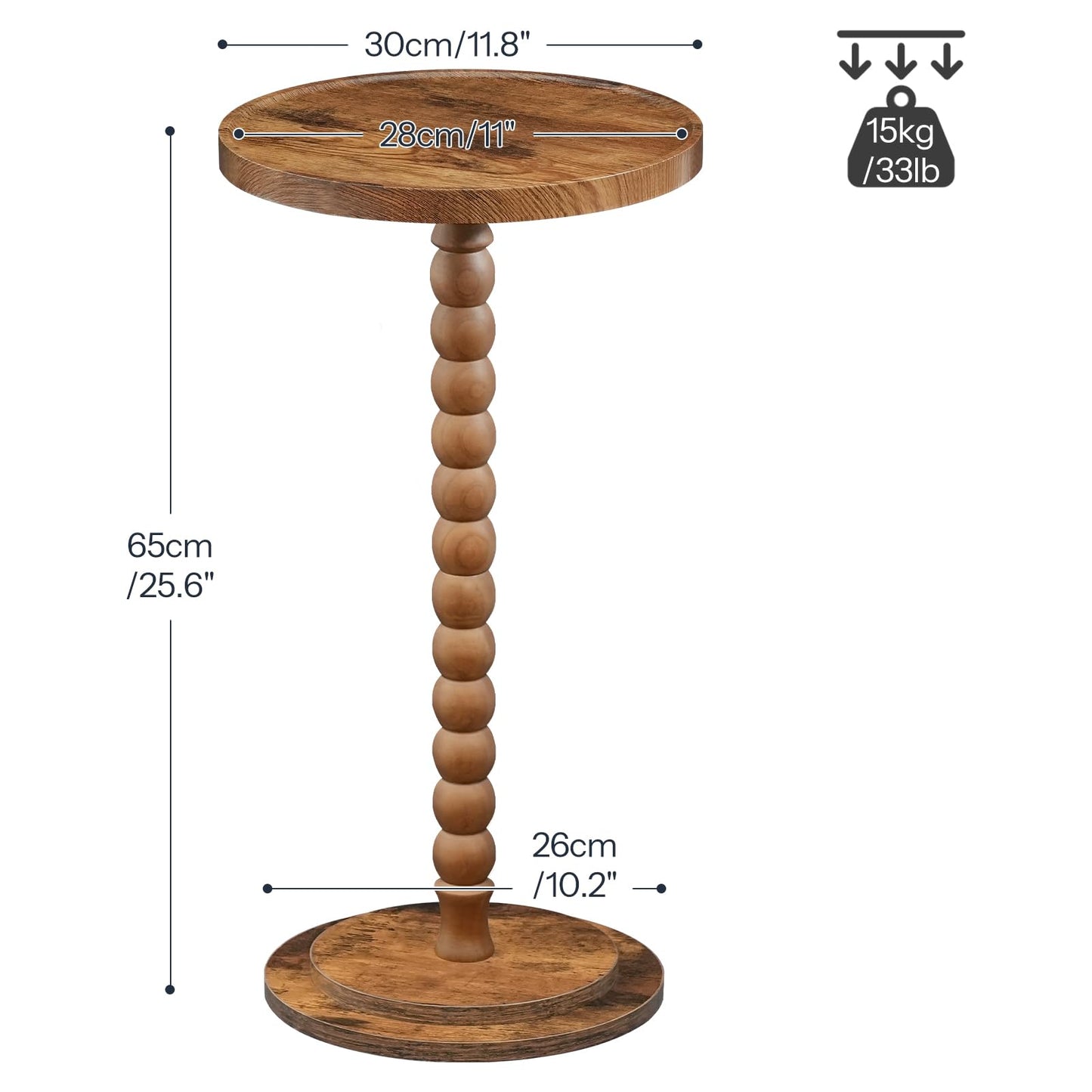 HOOBRO Retro Brown Solid Wood Round Side Table