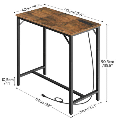 HOOBRO Brown Rectangular Pub Table with Charging Station