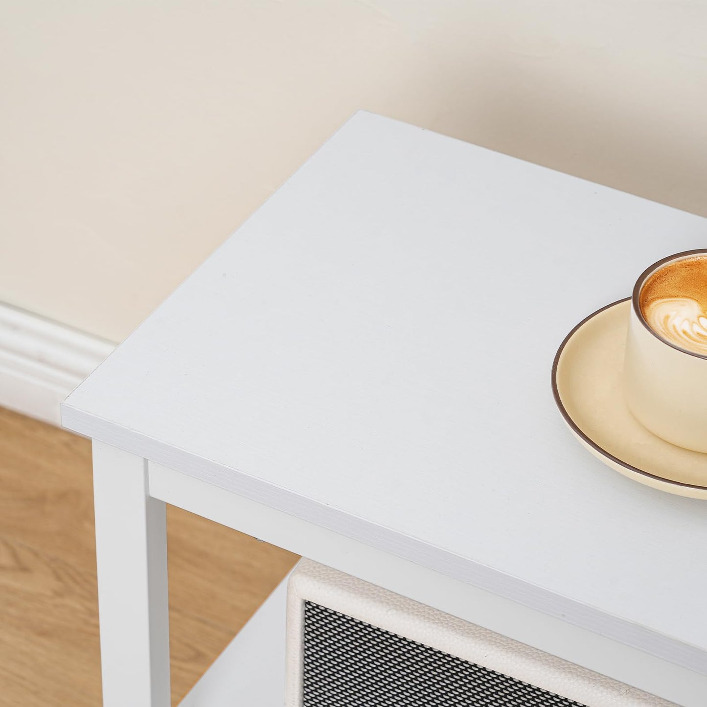 HOOBRO End Table, Simple Rustic Side Table with 3-Tier Storage Shelf, Narrow Nightstand for Small Spaces, Easy Assembly, for Living Room, Bedroom, Industrial Design, White WT14BZ01