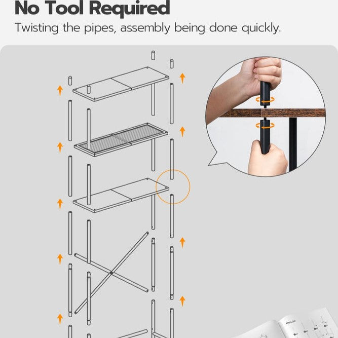 HOOBRO Retro Brown Three-Tier Toilet Above Shelf with Adjustable Legs