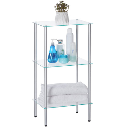 HOOBRO Silver Three-Tier Floor-Standing Glass Bathroom Shelf