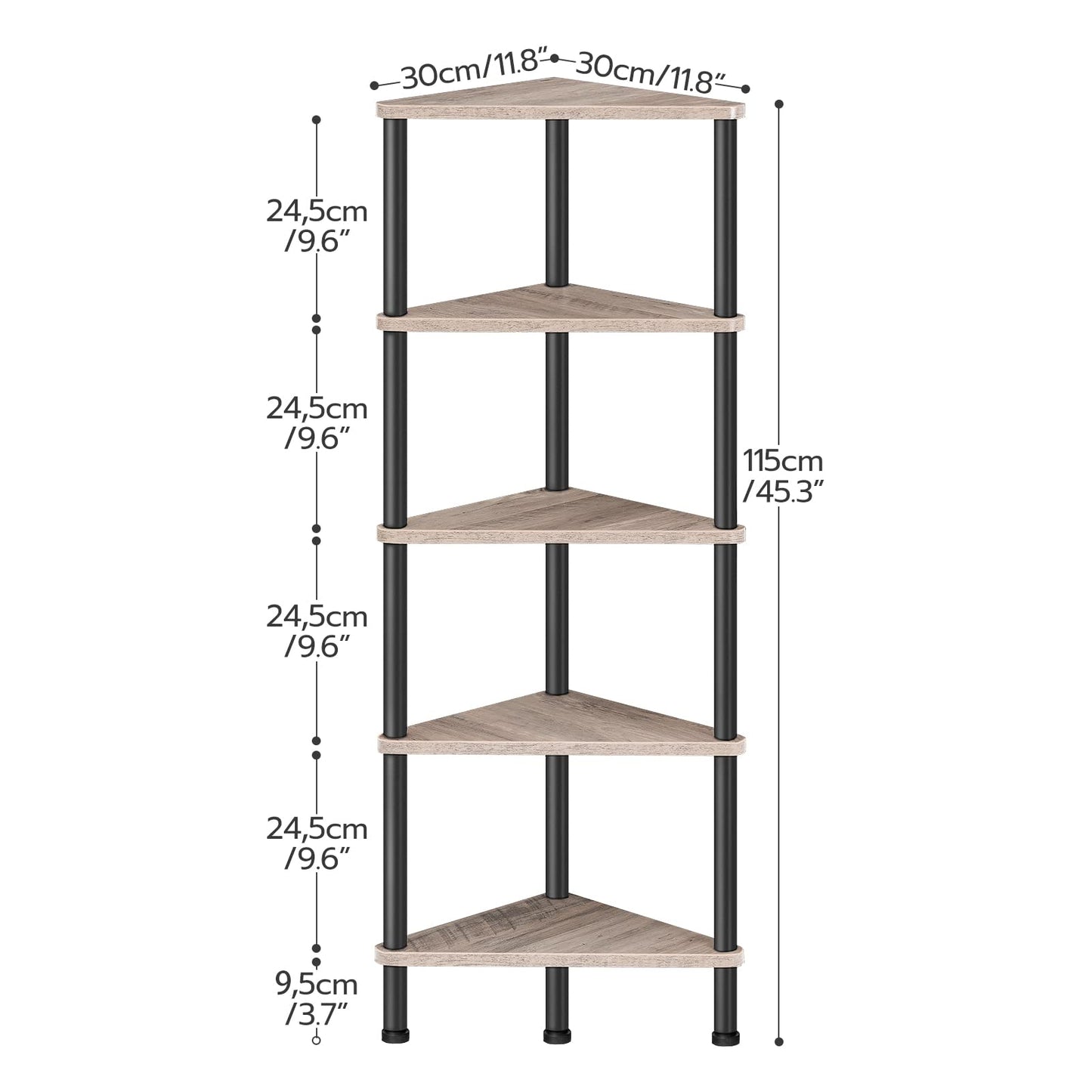 HOOBRO Greige Industrial Style Five-Tier Corner Bookshelf