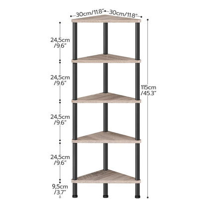 HOOBRO Greige Industrial Style Five-Tier Corner Bookshelf