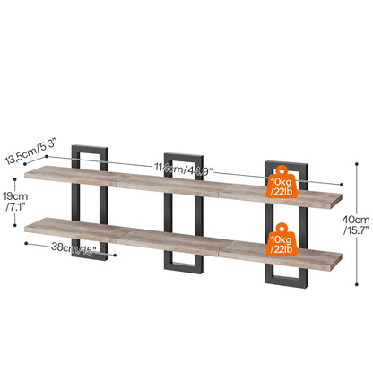 HOOBRO Floating Shelves, 15 Inch Wall Shelf Set of 3, Wall Mounted Storage Shelves 2-Tier, Hanging Bathroom Shelves, for Living Room, Bedroom, Bathroom, Kitchen, Greige and Black BG32BJP301