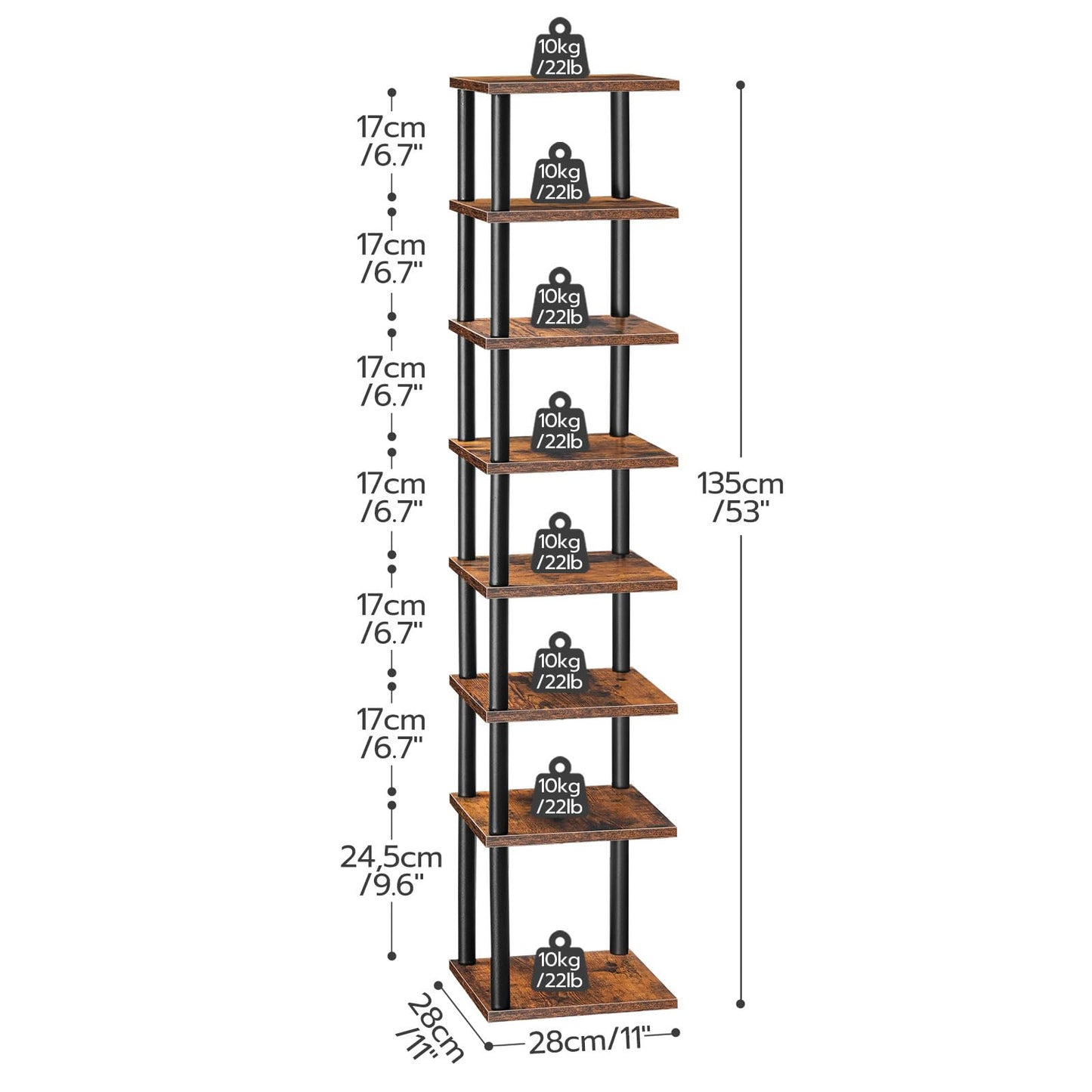 HOOBRO Retro Brown 8-Tier Standing Shoe Rack