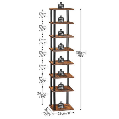 HOOBRO Retro Brown 8-Tier Standing Shoe Rack
