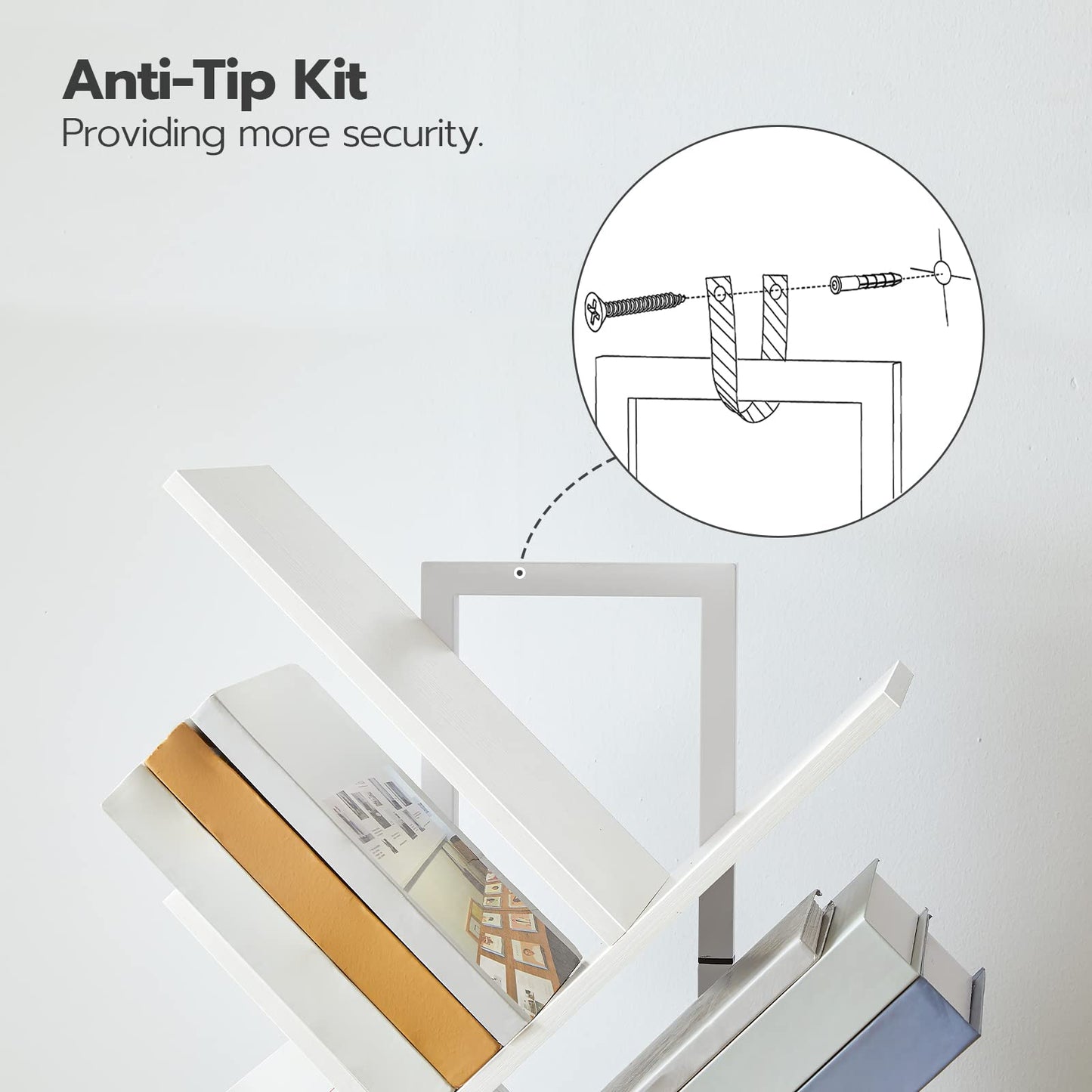 HOOBRO White 9-Tier Floor-Standing Wooden Tree-Shaped Bookshelf