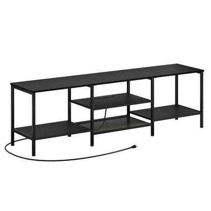 HOOBRO TV Stand with Power Outlets to 75 Inches, TV Console Table with Open Storage Shelves Cabinet, Industrial Media Entertainment Center for Living Room Bedroom, Black BB80DS01
