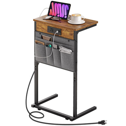 HOOBRO C Shaped End Table with Charging Station