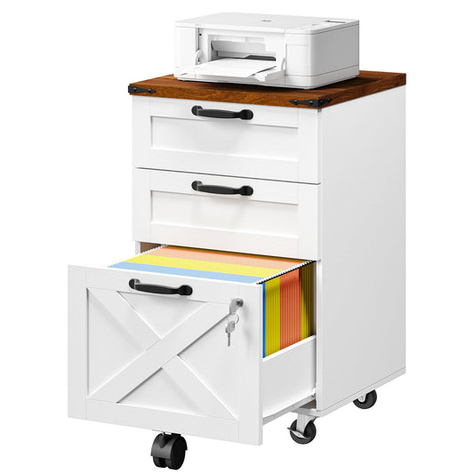 HOOBRO 3 Drawer Mobile Farmhouse File Cabinet for A4/Letter Size