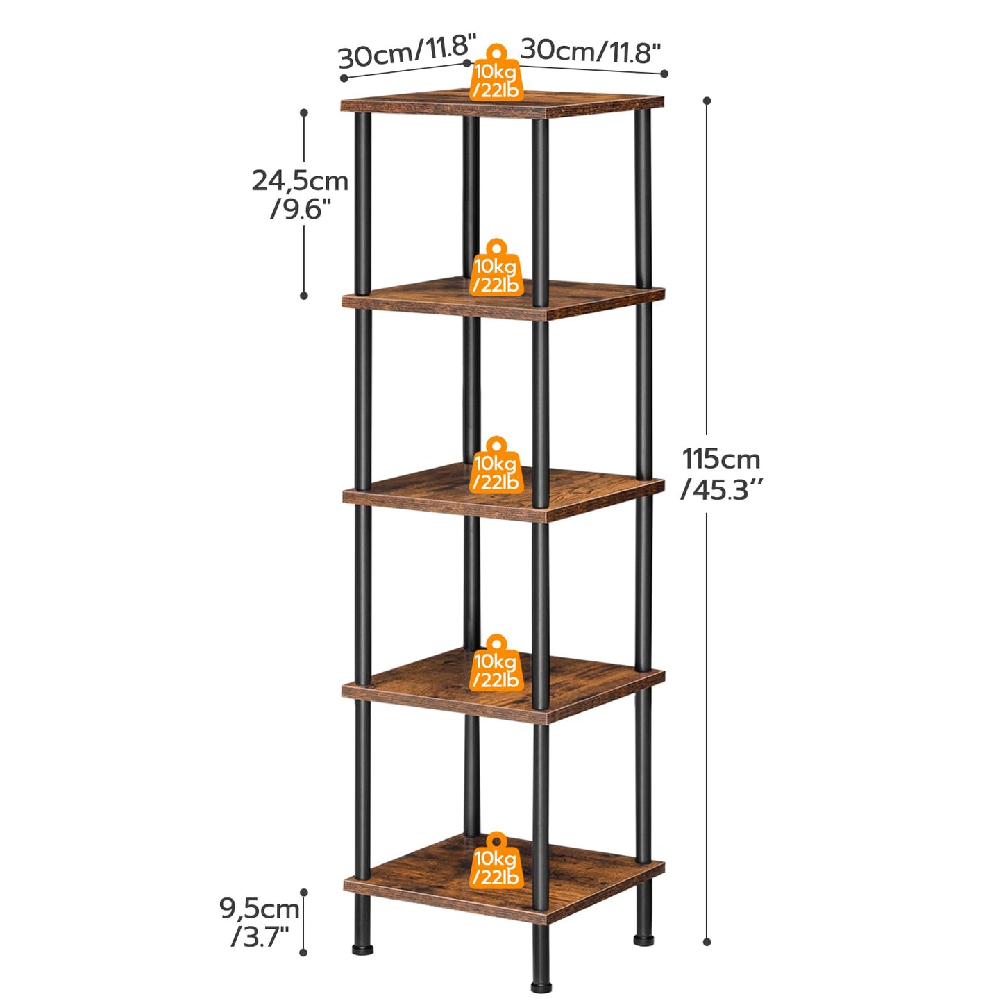 HOOBRO Retro Brown Five-Tier Square Corner Shelf