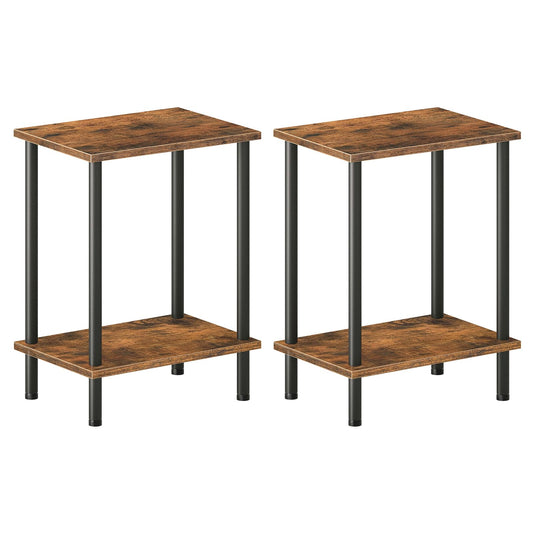 HOOBRO End Table, Small Side Table, Nightstand with 2-Layer Storage Shelves, Sofa Table for Small Spaces, Living Room, Bedroom, Stable Frame, Easy Assembly, Rustic Brown BF09BZ01