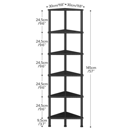 HOOBRO Corner Shelf Stand, Industrial 6-Tier Corner Bookshelf with Metal Frame, Bookcase, Plant Display Stand for Small Spaces, Living Room, Black BK36CJ01
