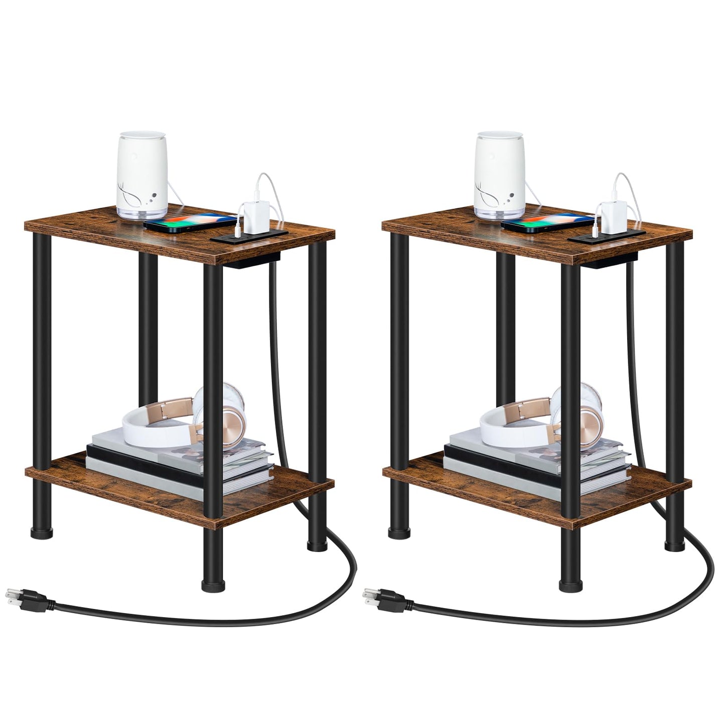 HOOBRO Side Tables with Charging Station / 2 PICS