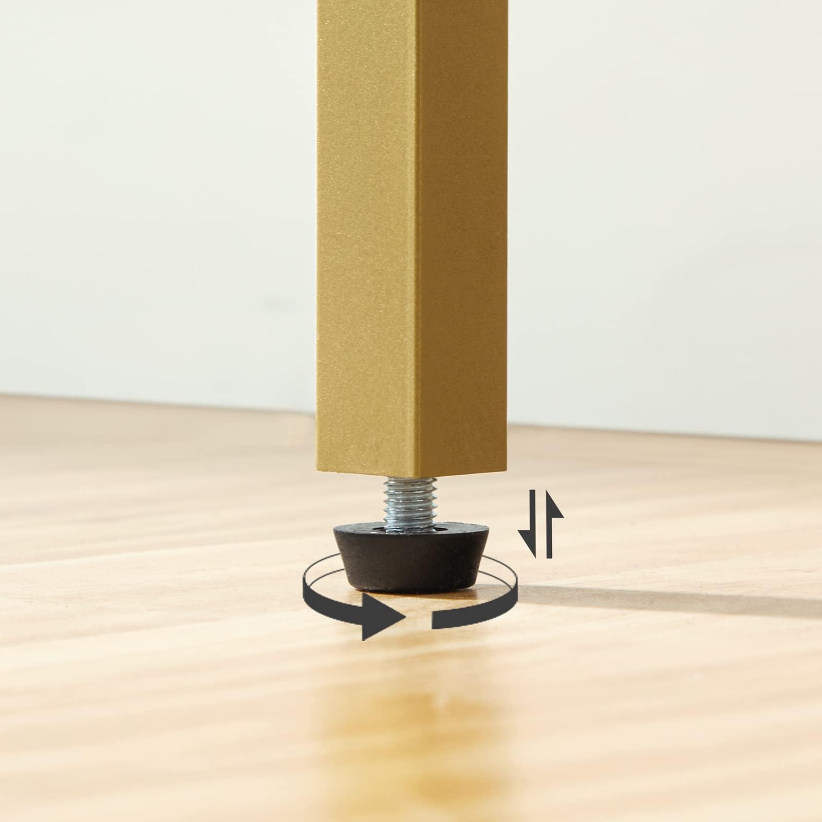 Wooden leg with a foot and screw on a wooden floor