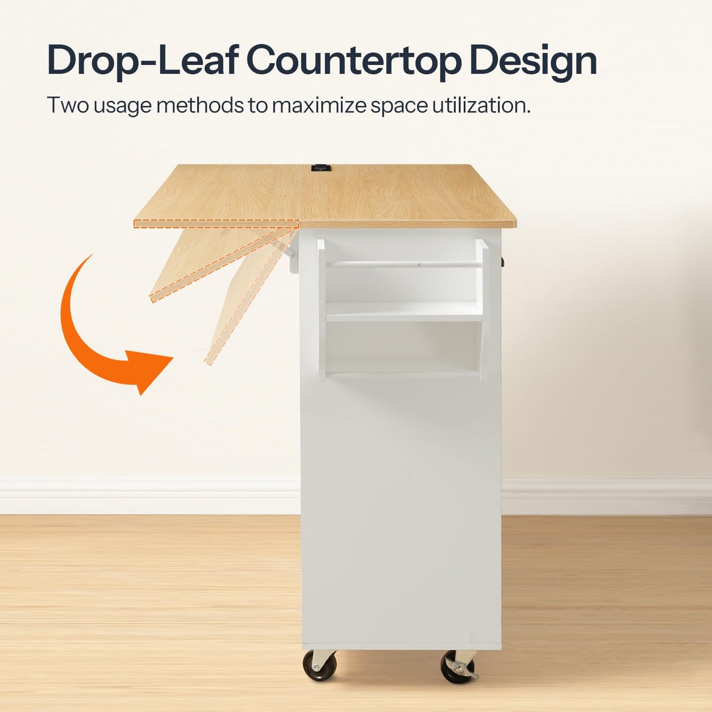 HOOBRO Rolling Kitchen Island with Power Outlet & Drawers
