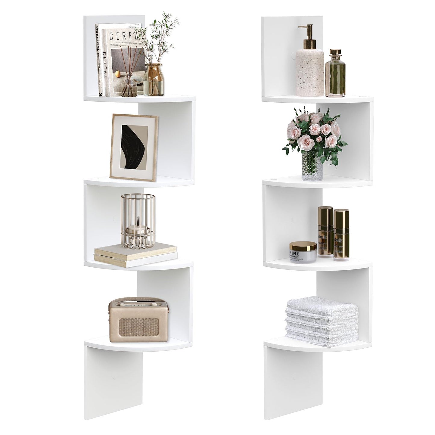 HOOBRO White Four-Tier Wall-Mounted Corner Shelf /2PICS