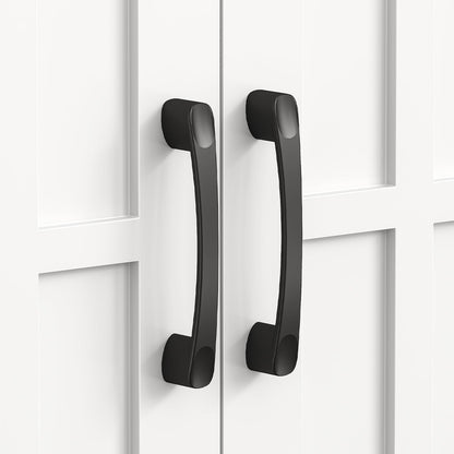 HOOBRO White 67-inch 5-Tier Farmhouse-Style Corner Vanity with LED Strip Lighting & Doors & Shelves