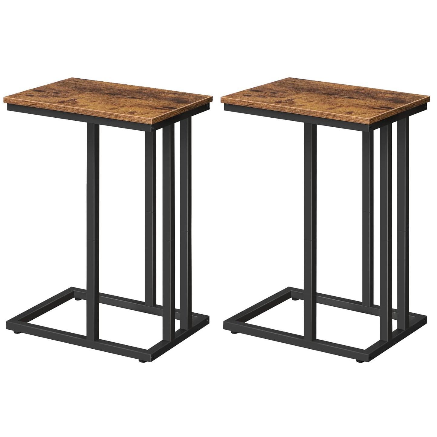 Two wooden side tables with black metal legs on a white background