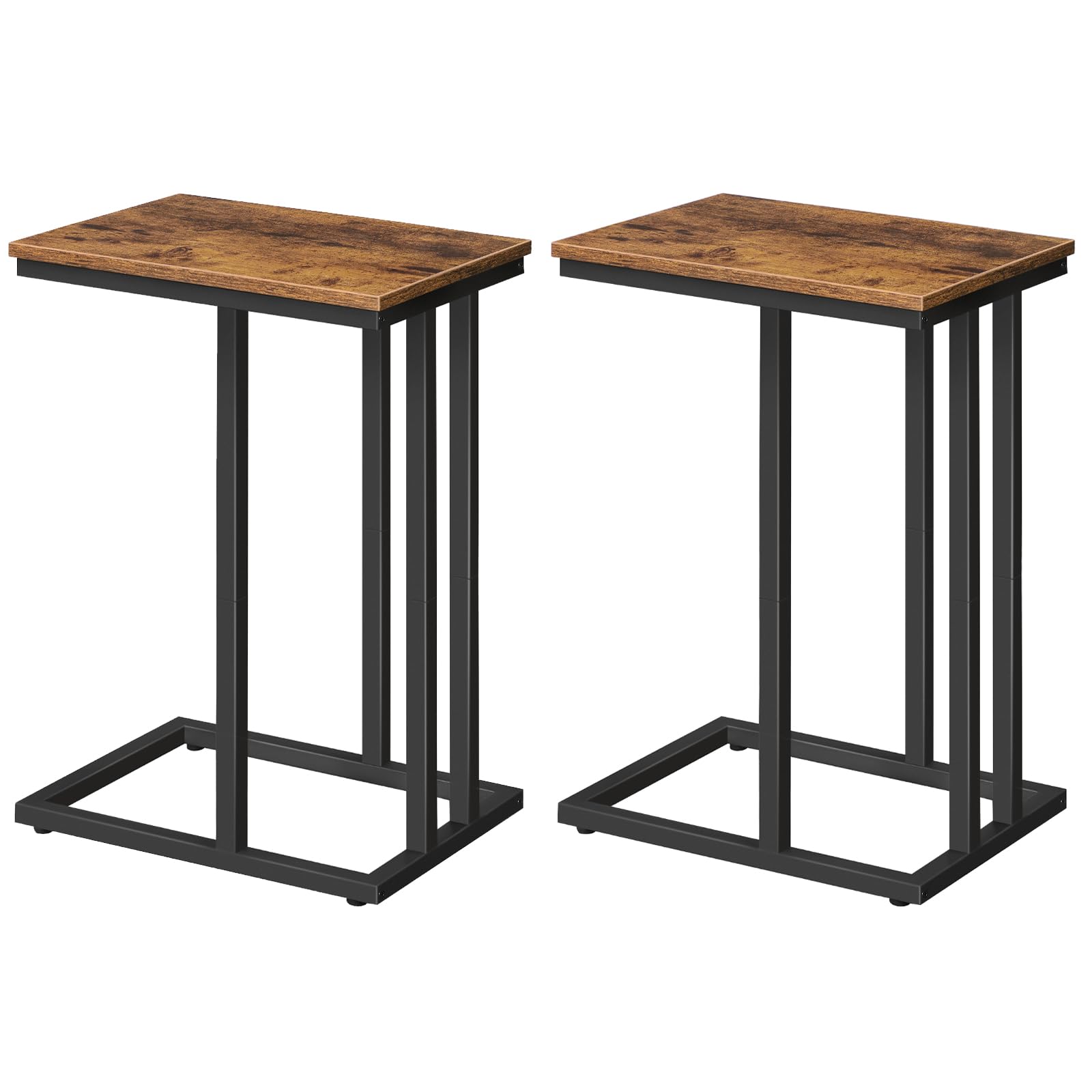 Two wooden side tables with black metal legs on a white background