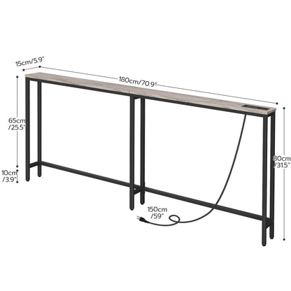 HOOBRO Greige 70.9-inch Narrow Console Table with Charging Station & Two Power Outlets & USB Port
