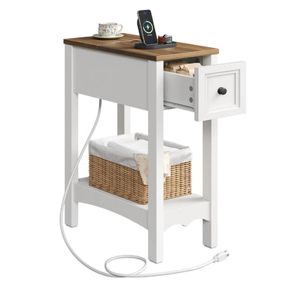 HOOBRO Farmhouse Narrow End Table with Storage Drawer, for Living Room