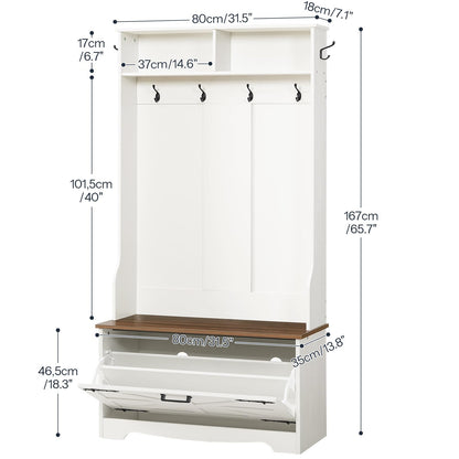 HOOBRO Hallway Coat Rack with Coat Rack Bench & Shoe Cabinet & Flip-Top Drawers