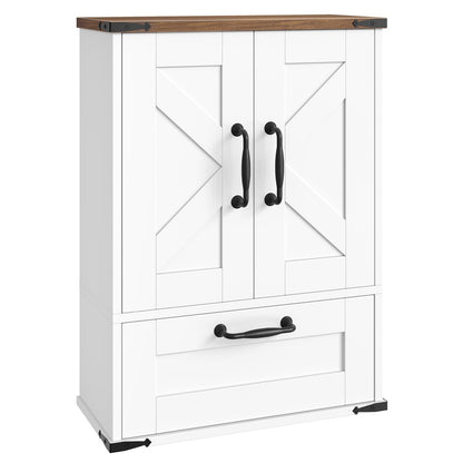 White cabinet with black handles on a white background