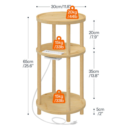HOOBRO Three-Tier Small Round Side Table with Charging Station
