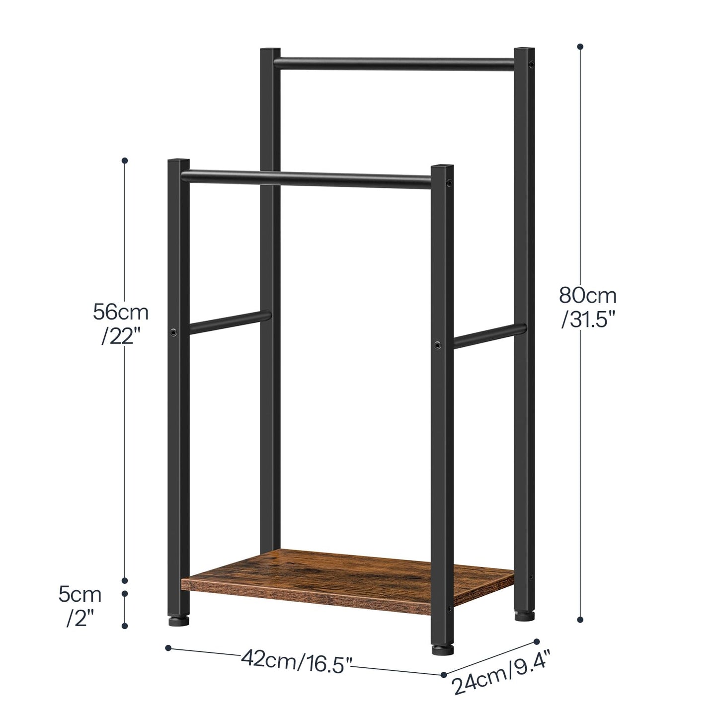 HOOBRO Retro Brown Double-Layer Freestanding Towel Rack with Shelf