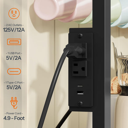 HOOBRO 6-Tier Microwave Baking Rack with Trash Can Cabinet & LED Strip & Outlet