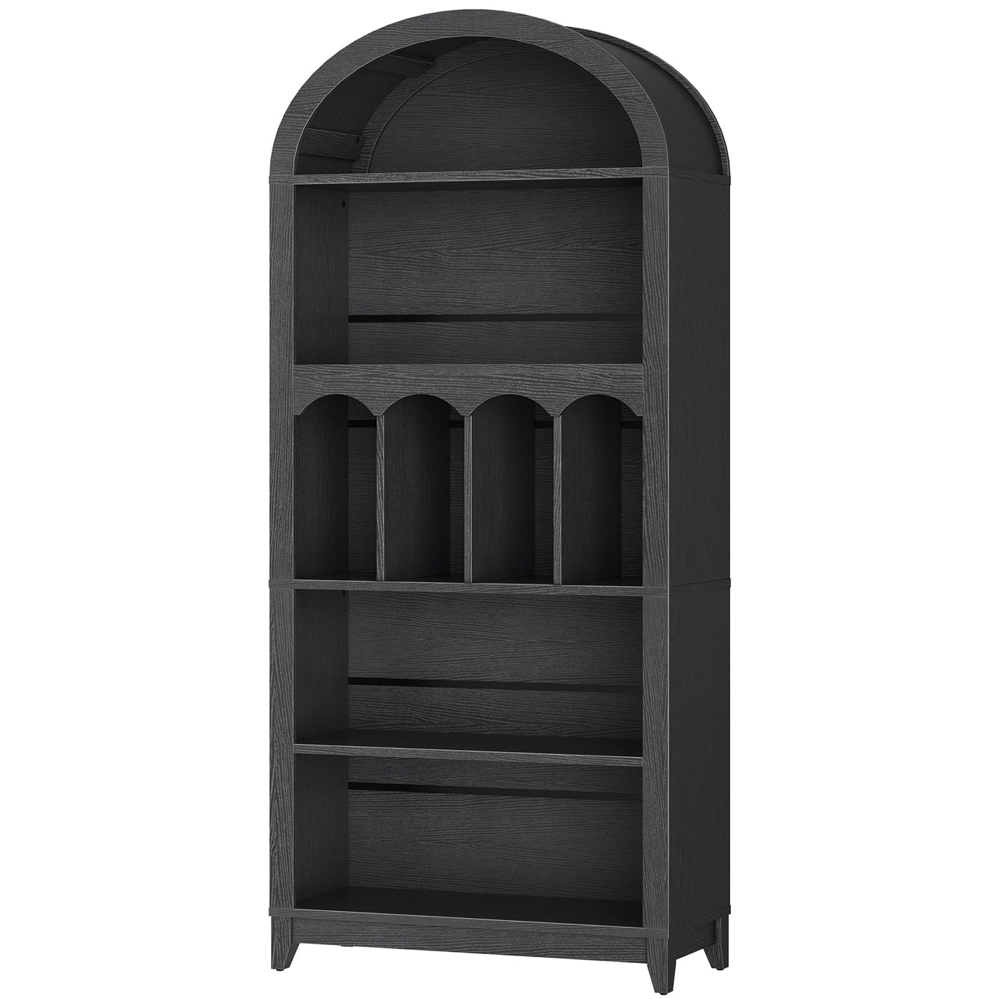 HOOBRO Black 70.9-inch 5-Tier High Arched Bookshelf with Open Shelf Style & Storage