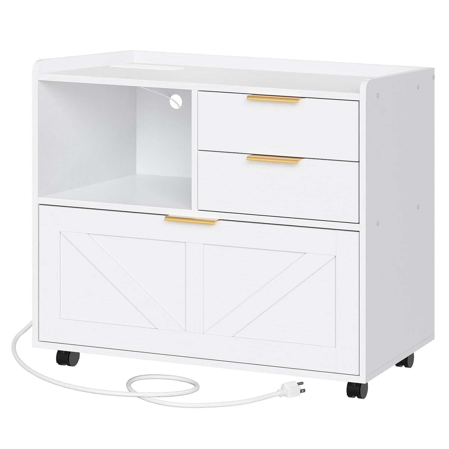 HOOBRO Wooden Lateral File Cabinet with Charging Station