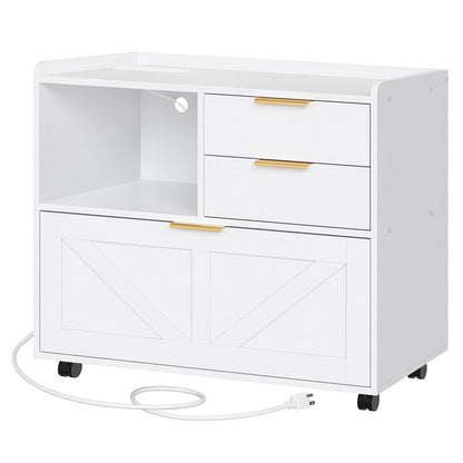 HOOBRO Wooden Lateral File Cabinet with Charging Station