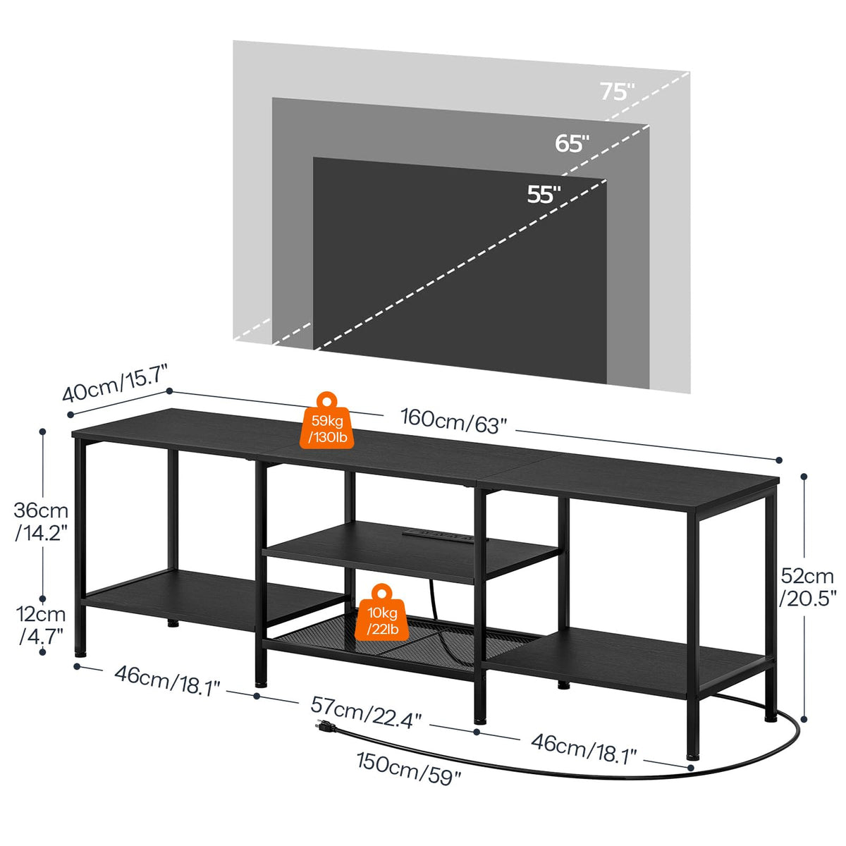 HOOBRO TV Stand with Power Outlets to 75 Inches, TV Console Table with Open Storage Shelves Cabinet, Industrial Media Entertainment Center for Living Room Bedroom, Black BB60DS01