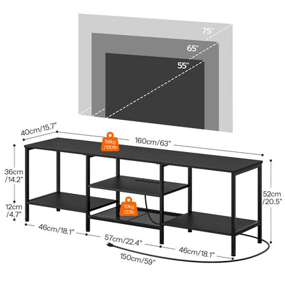 HOOBRO TV Stand with Power Outlets to 75 Inches, TV Console Table with Open Storage Shelves Cabinet, Industrial Media Entertainment Center for Living Room Bedroom, Black BB60DS01