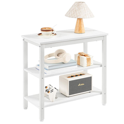 HOOBRO End Table, Simple Rustic Side Table with 3-Tier Storage Shelf, Narrow Nightstand for Small Spaces, Easy Assembly, for Living Room, Bedroom, Industrial Design, White WT14BZ01