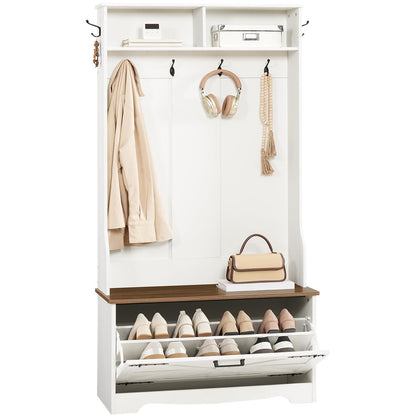 HOOBRO Hallway Coat Rack with Coat Rack Bench & Shoe Cabinet & Flip-Top Drawers