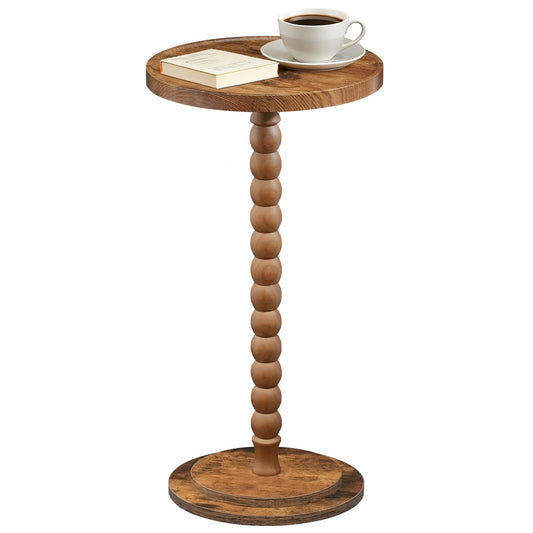HOOBRO Retro Brown Solid Wood Round Side Table