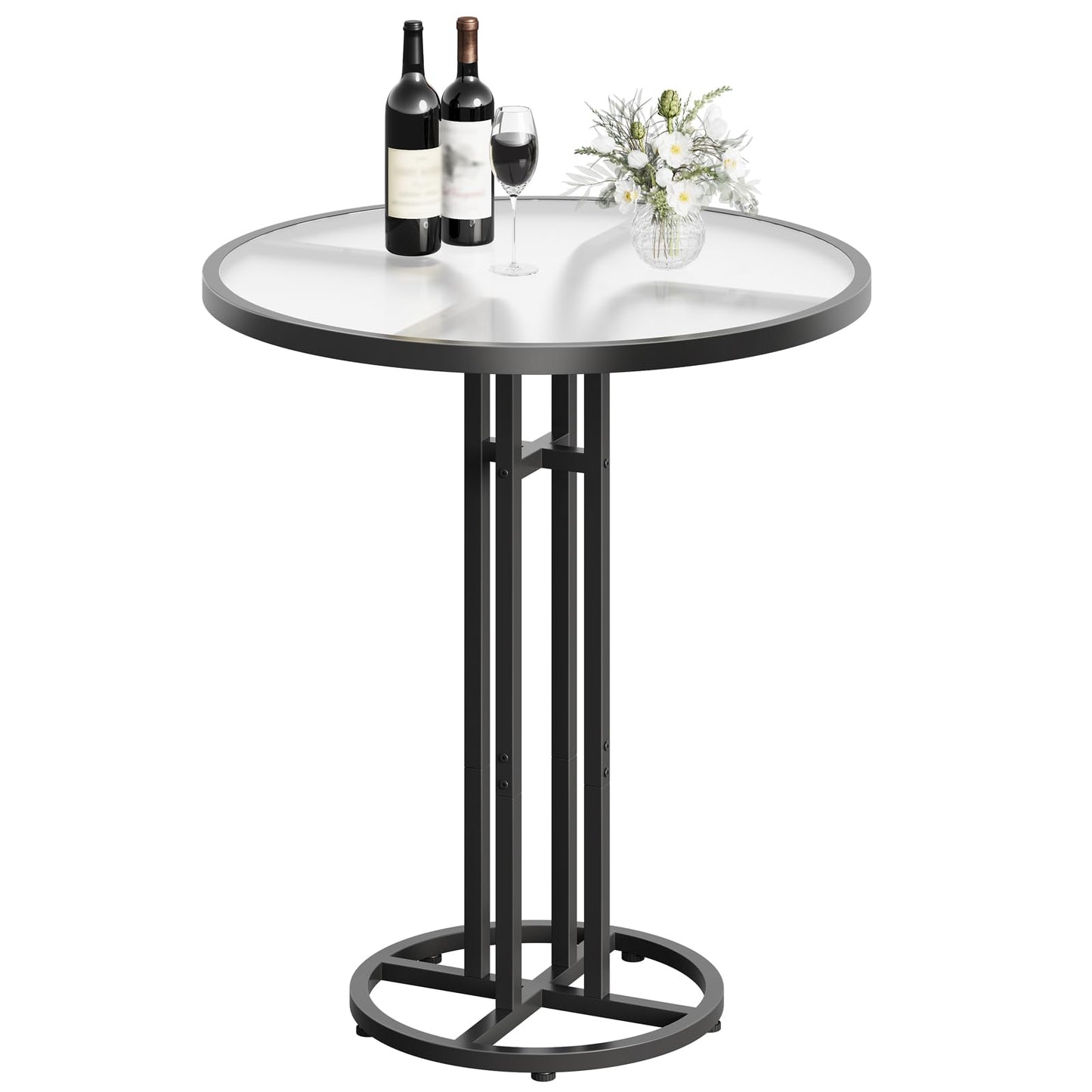 HOOBRO  23.6-inch Frosted Glass Round Bar Table & Pub Table with Iron Frame