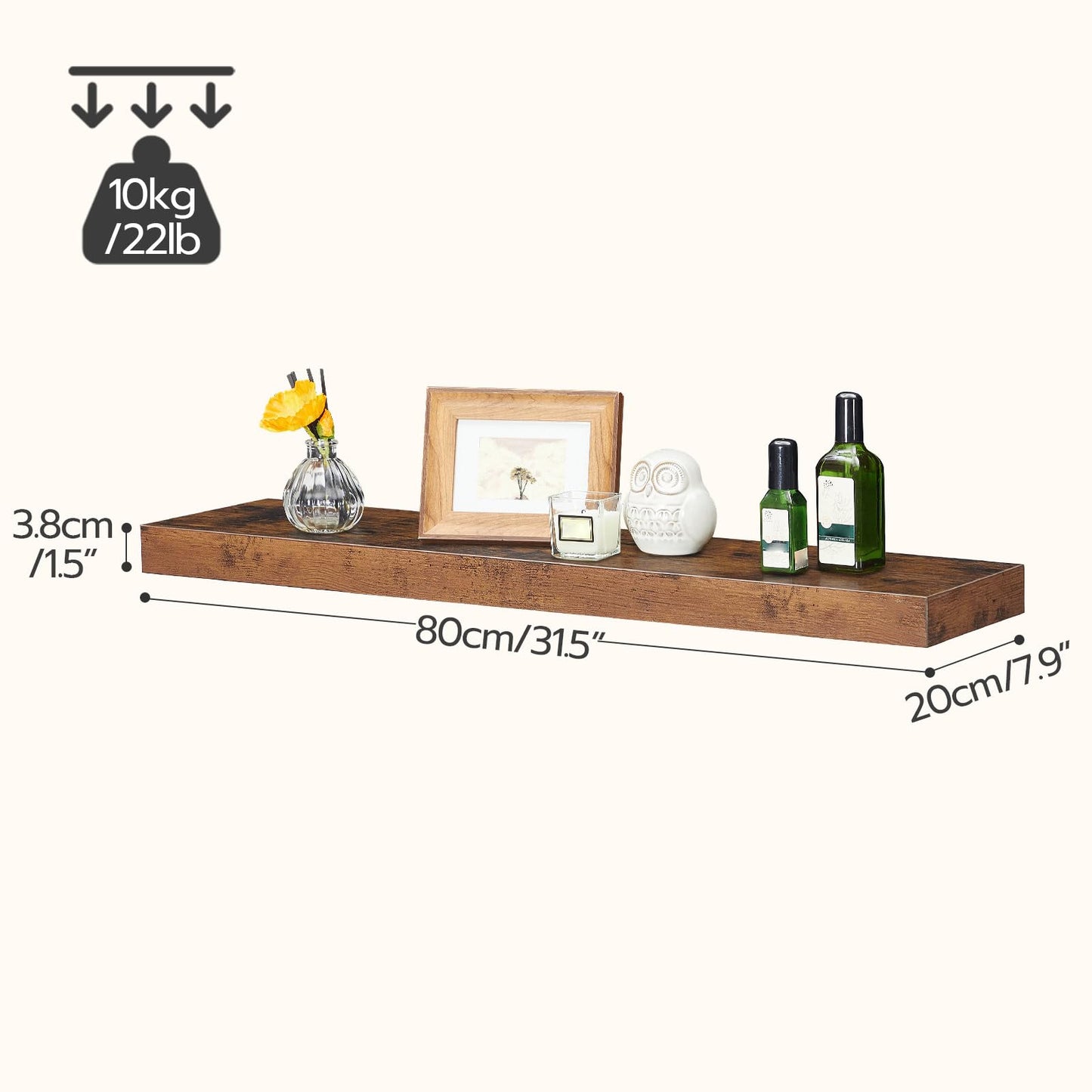 HOOBRO Retro Brown 31.5-inch Wall-Mounted Shelf Set with Concealed Bracket / 2PICS