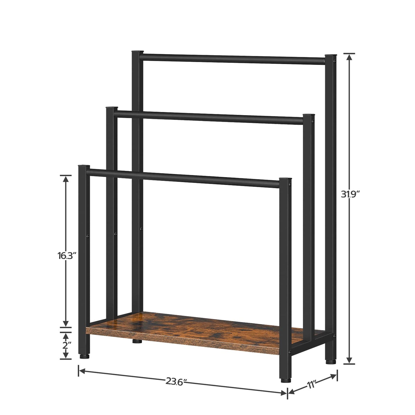 Clothing rack with dimensions on a white background
