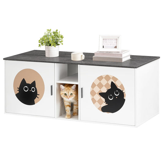 HOOBRO Double Cat Litter Box Enclosure with Middle Storage and Etrance