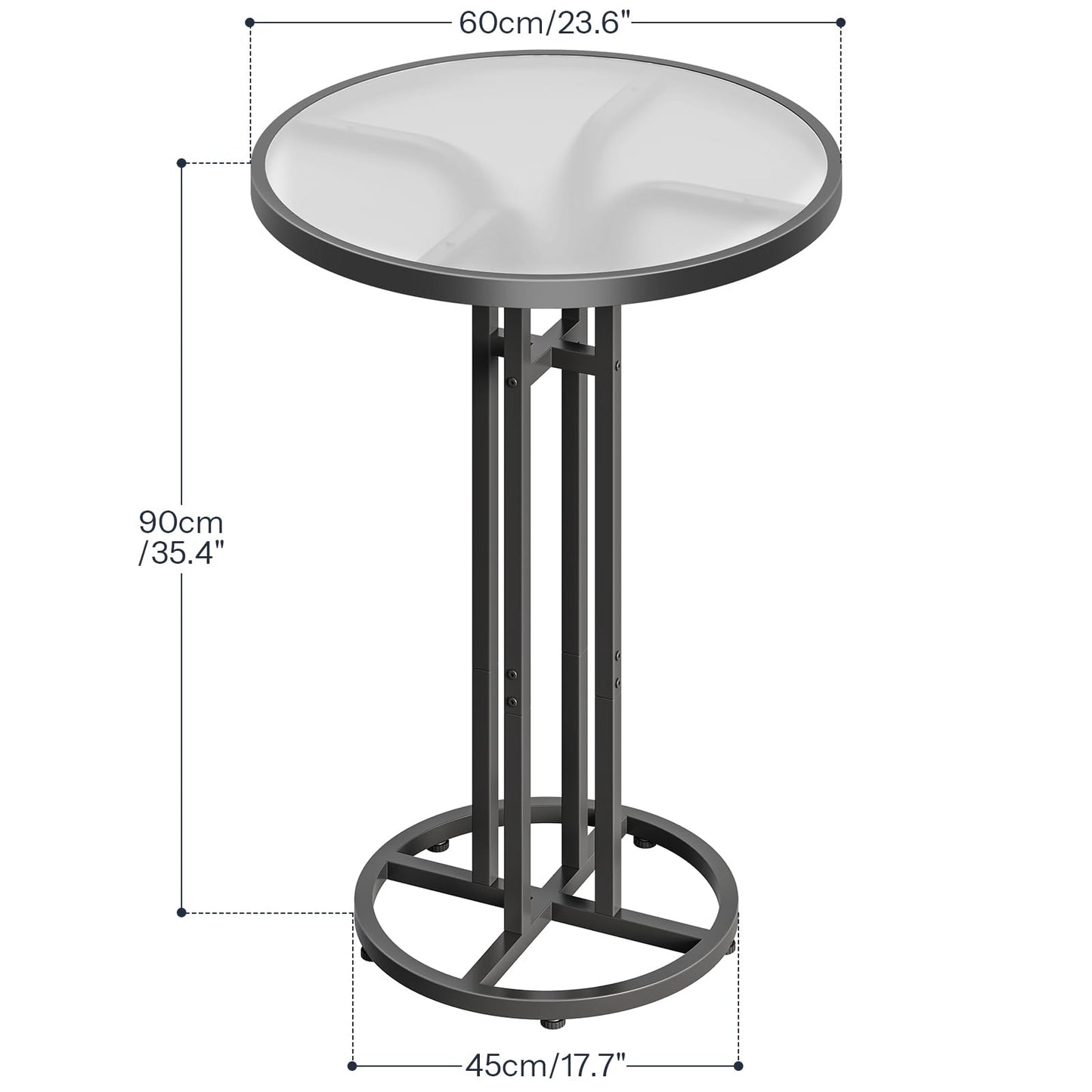 HOOBRO  23.6-inch Frosted Glass Round Bar Table & Pub Table with Iron Frame