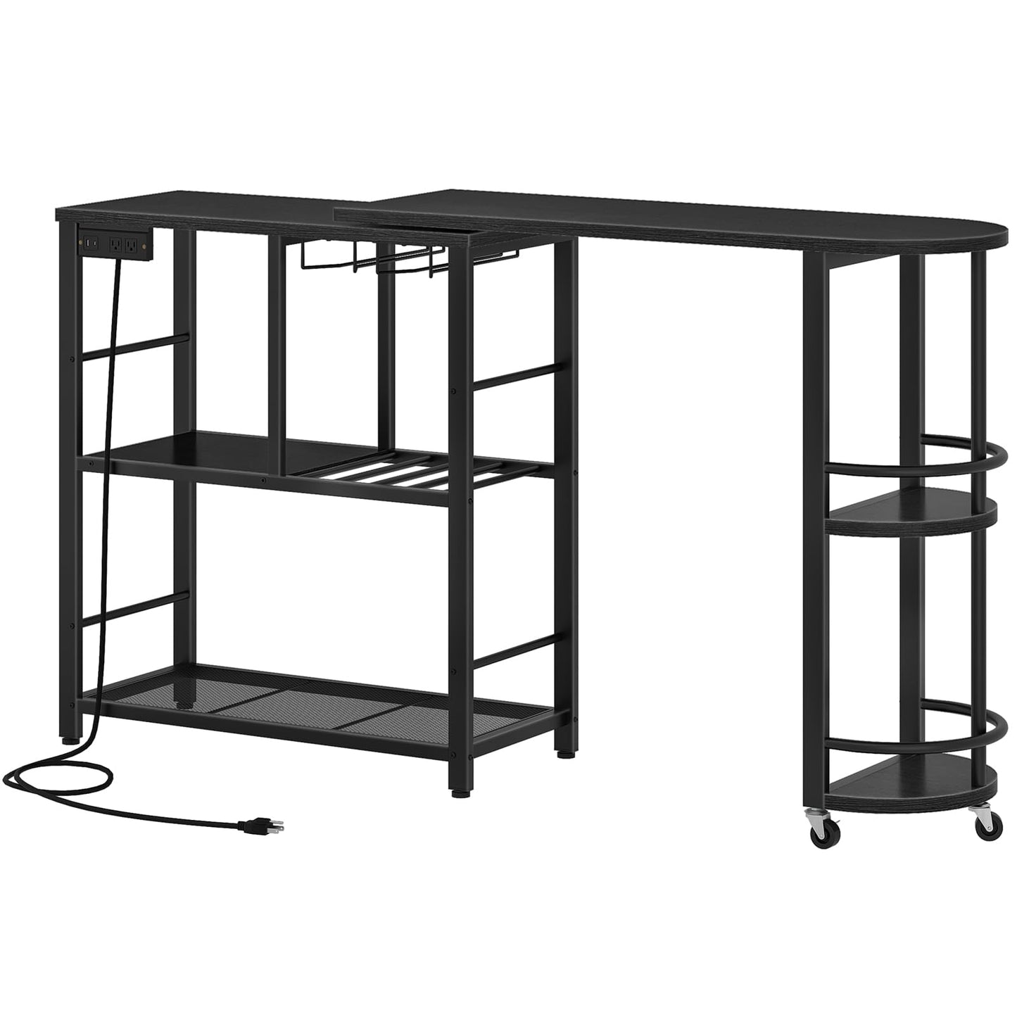 HOOBRO 3-Tier L-Shaped Corner Bar Table with Charging Station