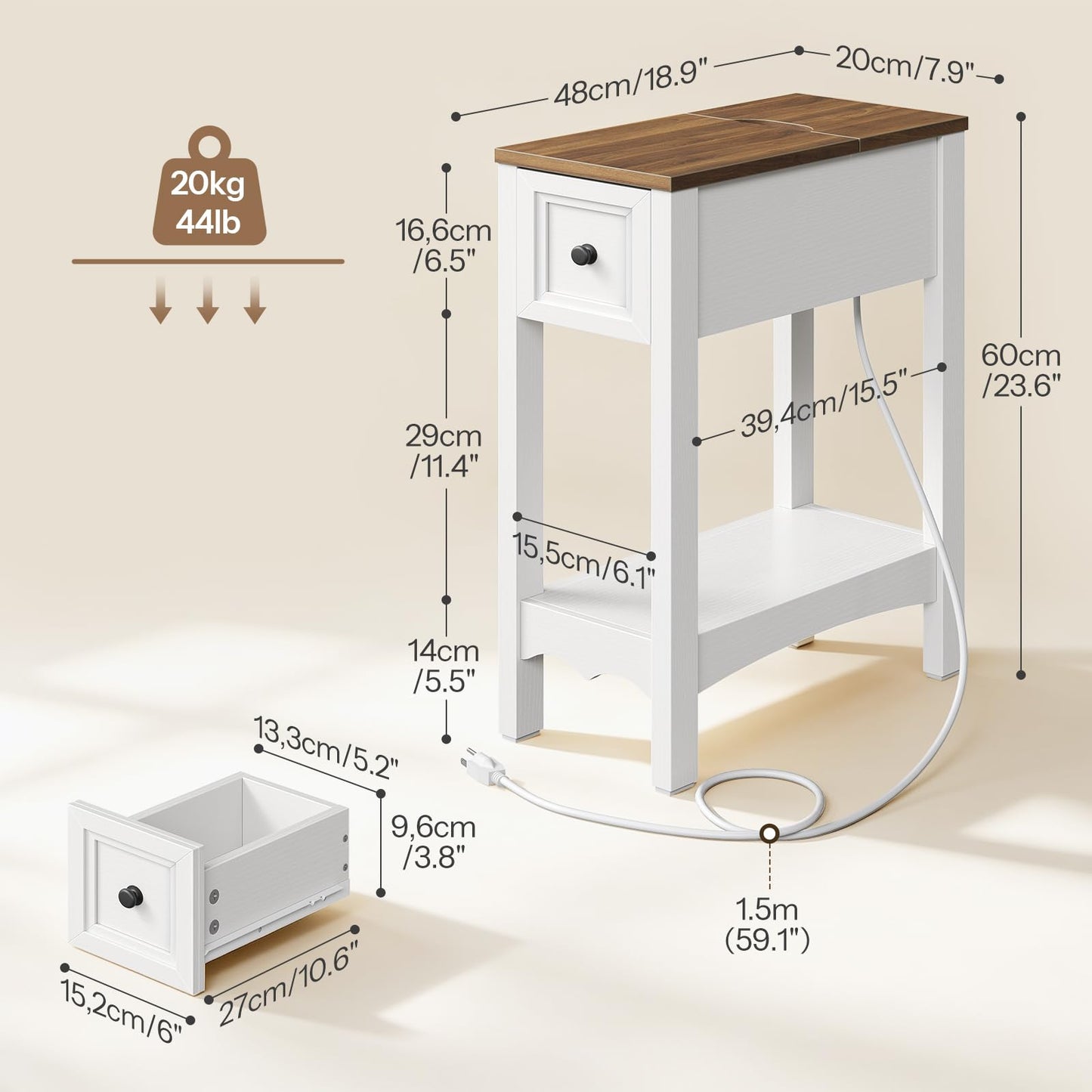 HOOBRO Farmhouse Narrow End Table with Storage Drawer, for Living Room