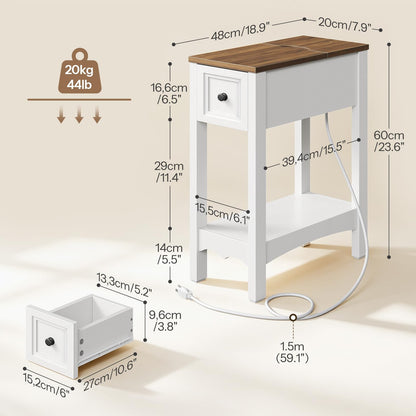 HOOBRO Farmhouse Narrow End Table with Storage Drawer, for Living Room