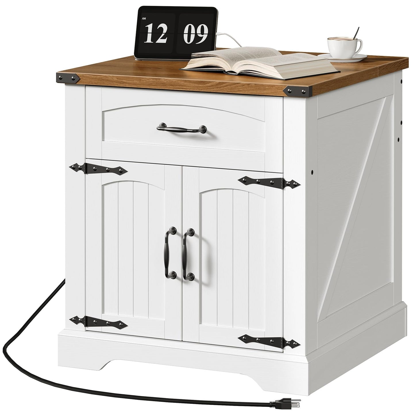 HOOBRO 23.6-inch Farmhouse End Tables with Charging Station